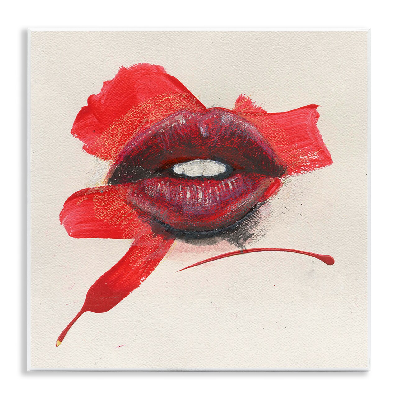 Stupell Industries Red Lips Paint Streak Wall Plaque Art Design by Daniel Houston